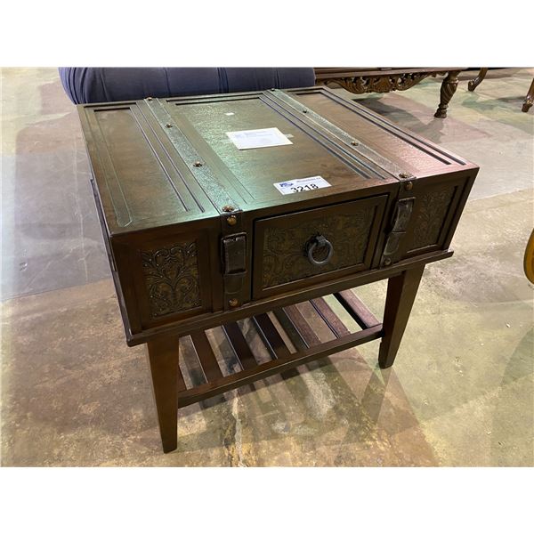 NEW OUT OF BOX SINGLE DRAWER TRUNK STYLE MCKENNA END TABLE 25 X 26 X 29"