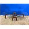 Image 1 : TEAK DECORATIVE COFFEE TABLE (GLASS TOP HAS VISIBLE DAMAGE) 59.5 X 23.5"