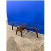 Image 2 : TEAK DECORATIVE COFFEE TABLE (GLASS TOP HAS VISIBLE DAMAGE) 59.5 X 23.5"