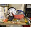 Image 2 : ASSORTED TOOLS, FACE SHIELD, WALL CLOCK, LIGHT HEAD MAGNIFYING GLASS, & MORE