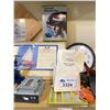 Image 3 : ASSORTED TOOLS, FACE SHIELD, WALL CLOCK, LIGHT HEAD MAGNIFYING GLASS, & MORE