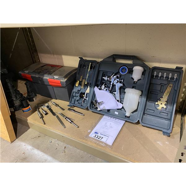 MASTERCRAFT AIR-POWERED GRAVITY-FEED SPRAY GUN KIT WITH ACCESSORIES, TOOL BOX, & MORE