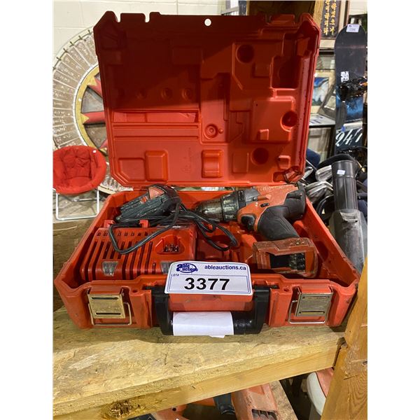 MILWAUKEE CORDLESS DRILL/DRIVER WITH HARD CASE, BATTERY CHARGER & RED LITHIUM BATTERY