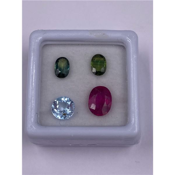 GEMSTONE MIX; RUBY 1.75CT, OVAL, VS, POSSIBLE GF, TOPAZ 1.00CT, SQUARE, VVS, BRAZIL, SAPPHIRE