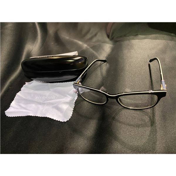 NEW WITH CASE ROBERT CAVALLI BLACK FRAME GLASSES
