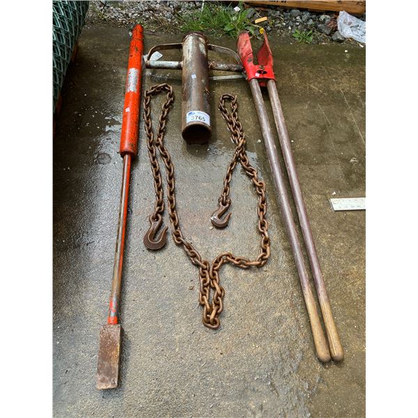 FENCE/POST/POLE TOOLS & CHAIN WITH HOOKS