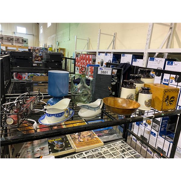 ASSORTED DISHWARE, LAMP, CANDLE HOLDER, & MORE