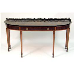 A PAIR OF GEORGE III-STYLE SATINWOOD-INLAID MAHOGANY AND CHINOISERIE-DECORATED ONE-DRAWER PIER TABLE