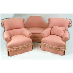 A PAIR OF LOUIS MITTMAN PINK SILK UPHOLSTERED CLUB CHAIRS