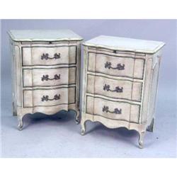 A PAIR OF FRENCH PROVINCIAL STYLE WHITE-PAINTED MARBLE TOP BEDSIDE COMMODES