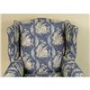 Image 2 : A GEORGE III-STYLE BLUE AND WHITE UPHOLSTERED WING CHAIR