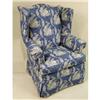Image 4 : A GEORGE III-STYLE BLUE AND WHITE UPHOLSTERED WING CHAIR