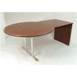 A KEYHOLE SHAPED METAL INLAID CONTEMPORARY CHERRYWOOD TABLE