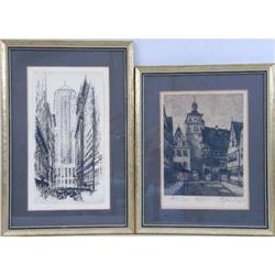 TWO FRAMED ETCHINGS