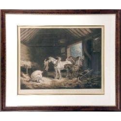 A FRAMED POLYCHROME PRINT