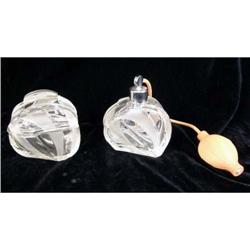 TWO COLORLESS AND FROSTED GLASS ART DECO STYLE DRESSER ITEMS