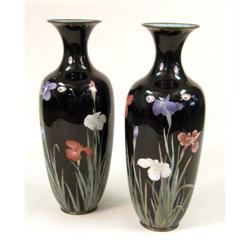 A PAIR OF FLORAL DECORATED CLOISONNE VASES