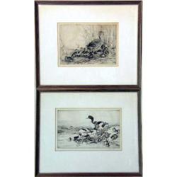 A PAIR OF BLACK AND WHITE PRINTS