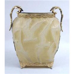 A GLASS ORMOLU-MOUNTED DOUBLE HANDLED FOOTED VASE