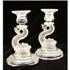 Image 1 : A PAIR OF NEOCLASSICAL STYLE FROSTED TO CLEAR GLASS DOLPHIN-FORM CANDLESTICKS