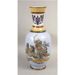 A CLASSICAL REVIVAL-STYLE POLYCHROME AND PARCEL-GILT DECORATED PORCELAIN VASE