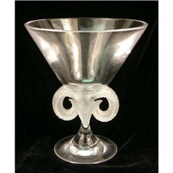 A FROSTED TO CLEAR GLASS RAM BASE COMPOTE