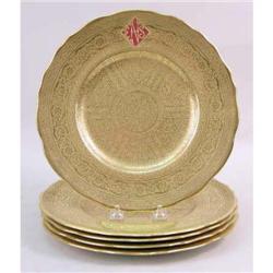 FIVE GILT DECORATED SHAPED PLATES