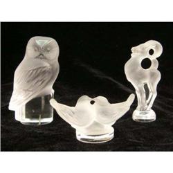 A GROUP OF THREE FROSTED GLASS ANIMAL FIGURES