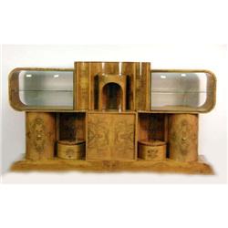 AN ART NOUVEAU MATCHBOOKED BURL WALNUT SIDEBOARD CABINET