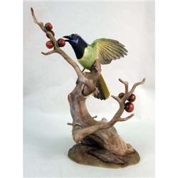 A PAIR OF BOEHM POLYCHROME DECORATED PORCELAIN FIGURES OF "GREEN JAYES"