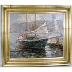 A FRAMED OIL ON CANVAS