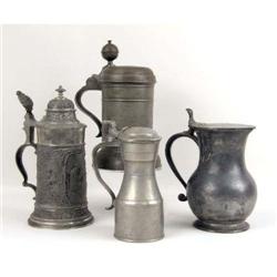 A GROUP OF THREE PEWTER TABLE ARTICLES