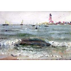 A FRAMED OIL ON BOARD