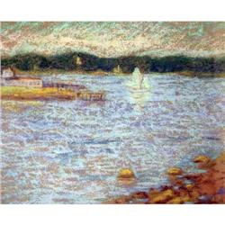 A FRAMED PASTEL SEASCAPE