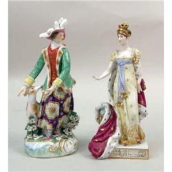 TWO POLYCHROME- PARCEL-GILT DECORATED PORCELAIN FIGURES