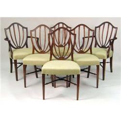 A SET OF SIX MATCHED HEPPLEWHITE-STYLE SHIELD-BACK CHAIRS