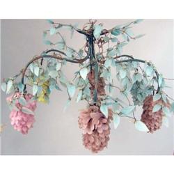 A PATINATED BRONZE AND FROSTED GLASS "WISTERIA" CHANDELIER