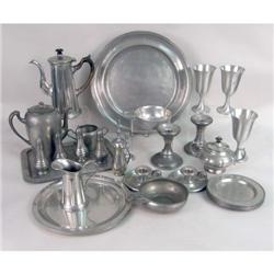 A MISCELLANEOUS GROUP OF PEWTER AND WHITE METAL TABLE ARTICLES