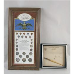 A FRAMED COMMEMORATIVE COIN COLLECTION