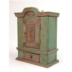 A PAINTED HANGING WALL CUPBOARD