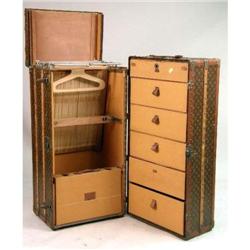 A LARGE VINTAGE 1920`S-ERA LOUIS VUITTON WARDROBE TRUNK