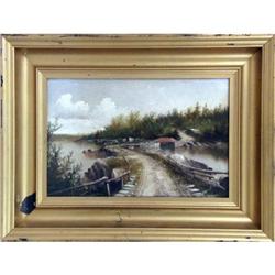 A FRAMED OIL ON BOARD