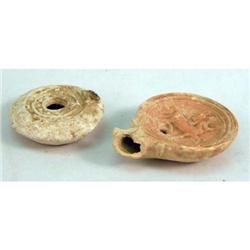 TWO EARTHENWARE FLUID LAMPS