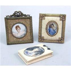 A FRAMED MINIATURE PORTRAIT OF A LADY ON BONE