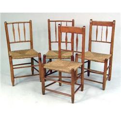 A PAIR OF RUSH-SEAT SPINDLE-BACK SIDE CHAIRS