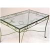 Image 2 : A GREEN-PAINTED METAL AND GLASS-TOPPED KITCHEN/GARDEN TABLE. 30" h x 48" l x 30 1/4" d.
