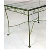 Image 3 : A GREEN-PAINTED METAL AND GLASS-TOPPED KITCHEN/GARDEN TABLE. 30" h x 48" l x 30 1/4" d.