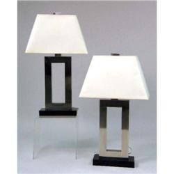 A PAIR OF CONTEMPORARY ALUMINUM AND BLACK STEEL TABLE LAMPS