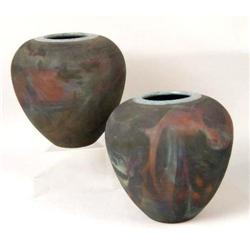 A PAIR OF RAKU-STYLE POTTERY VASES