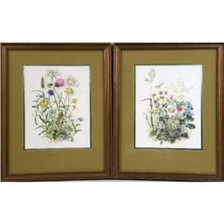 TWO FRAMED POLYCHROME FLORAL PRINTS